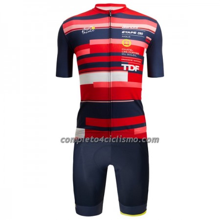 Completo Maglia + Pantaloncino con bretelle 2022 Tour de France Manica Corta Aigle-Chatel Rosso Blu